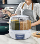 Dispenser de alimentos/grãos/ceraais giratório com 6 divisões